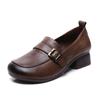 Deep mouth small leather shoes round head thick heel soft sole single shoes first layer cowhide versatile women's shoes
