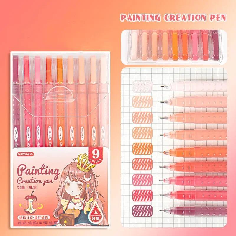 Lot de 9 stylos à encre gel pour scrapbooking, dégradé de couleurs, 0,5 mm, lisses et colorés, pour écrire, fournitures pour étudiants