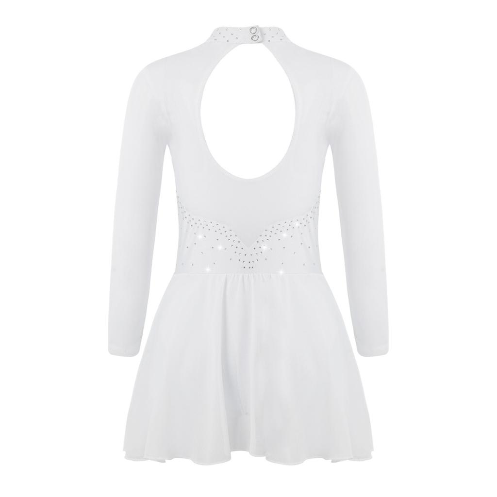 Pailletten Figur Eislaufen Roller Skating Tanz Kostüm Frauen Tüll Gymnastic Trikot Lange Ärmel Mesh Splice Ballett Dancewear