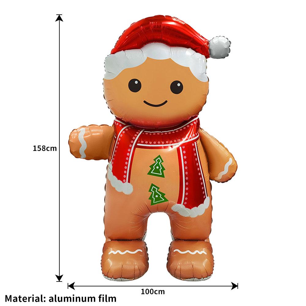 standing smiling gingerbread man aluminum foil balloon, suitable for Christmas party decoration, Christmas New Year balloon as shown