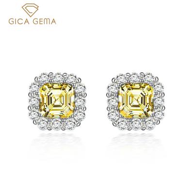 Orecchini a Bottone Diamante ad Alto Contenuto di Carbonio Argento Sterling 925 Quadrato 7*7mm Pietra Preziosa Colorata Romantici Gioielli Fini Regali per Feste di Matrimonio Nuova Tendenza