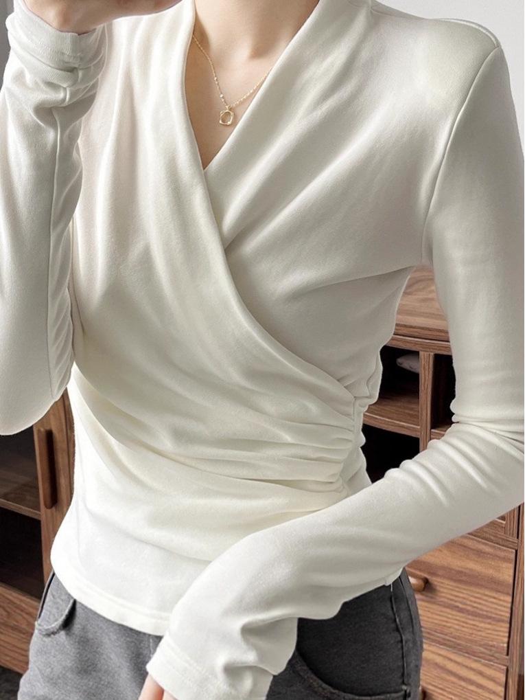 Women's V-Neck Long-Sleeve Crossover Top - Slim, Stylish, Flattering Autumn/Winter Layer