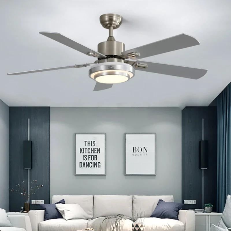 

Modern minimalist stainless steel ceiling fan light living room household integrated fan light remote dimming energy-saving 96V-265V