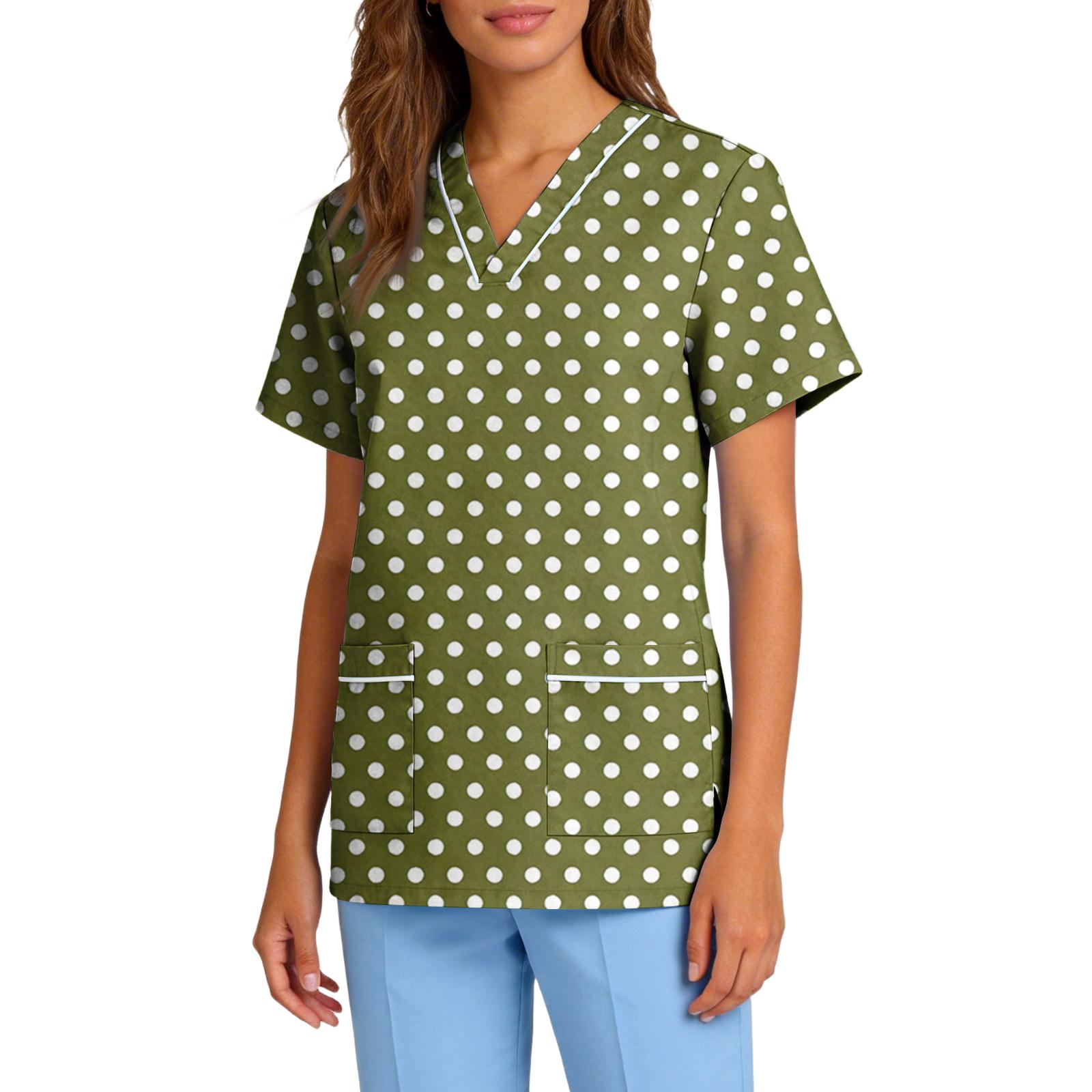 

Womens Spring Tops V Neck Polka Dot Print Short Sleeve Summer Shirts for Women Classic Casual Dressy Tops for Women XL
