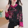 2024 Summer Women's Long-Sleeve Silk Shirt, Retro Chinese-Western Fusion Style