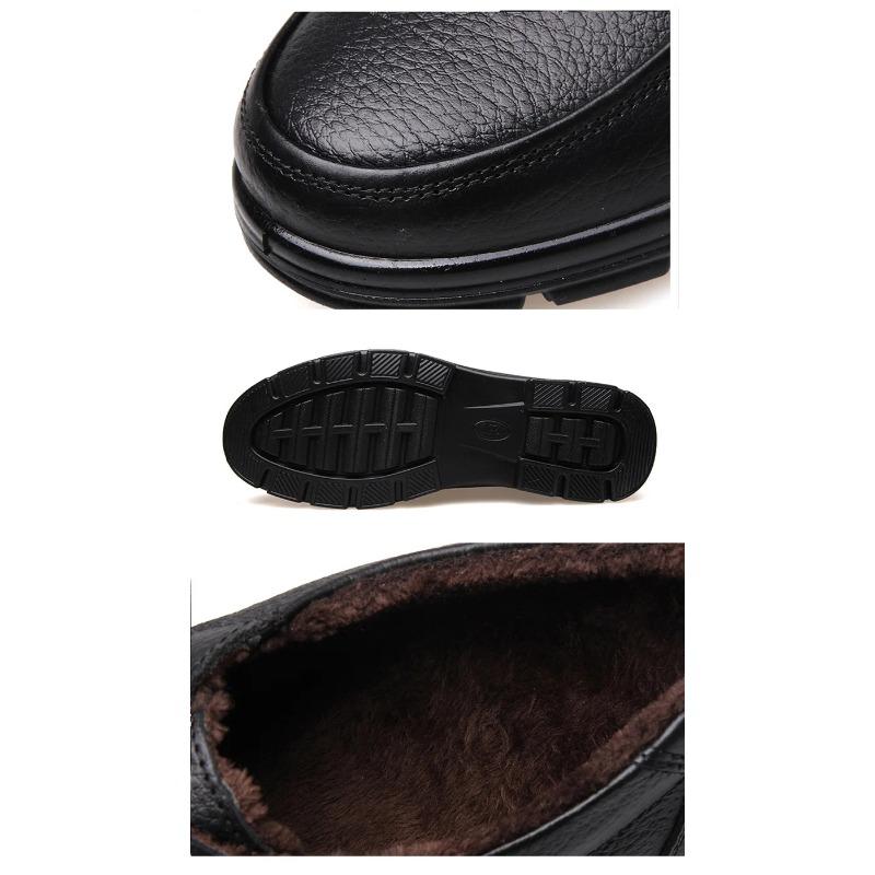 Winter Genuine Leather Shoes Men Business Brogues Warm Plush Cow Leather Male Footwear