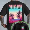 Algodão Puro Respirável Gradiente Neon Miami Unisex Camiseta Cena de Praia Um Top Versátil Para Saídas de Verão na Praia Novo Verão 2026