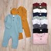 Spring & Autumn Long Sleeve Infant Romper - Solid Color Newborn Jumpsuit with Diaper Cover.