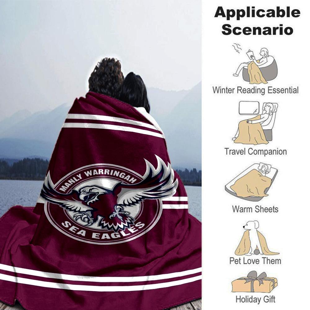 Manly Warringah Sea Eagles Print Flannel Blanket High Quality Warm Comfortable Cover for All Seasons Perfect for Gifts Home Decor