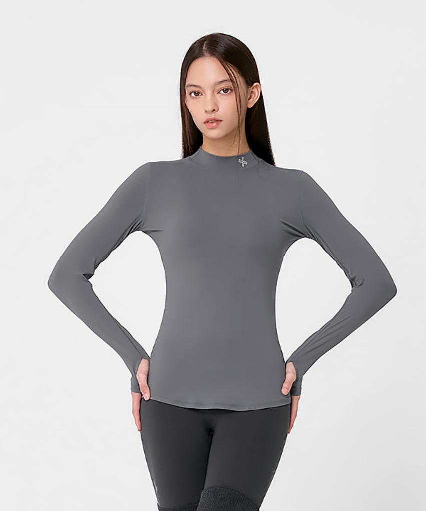 XEXYMIX Mock Neck Fingerhole Basic T-Shirt Blooming Grey