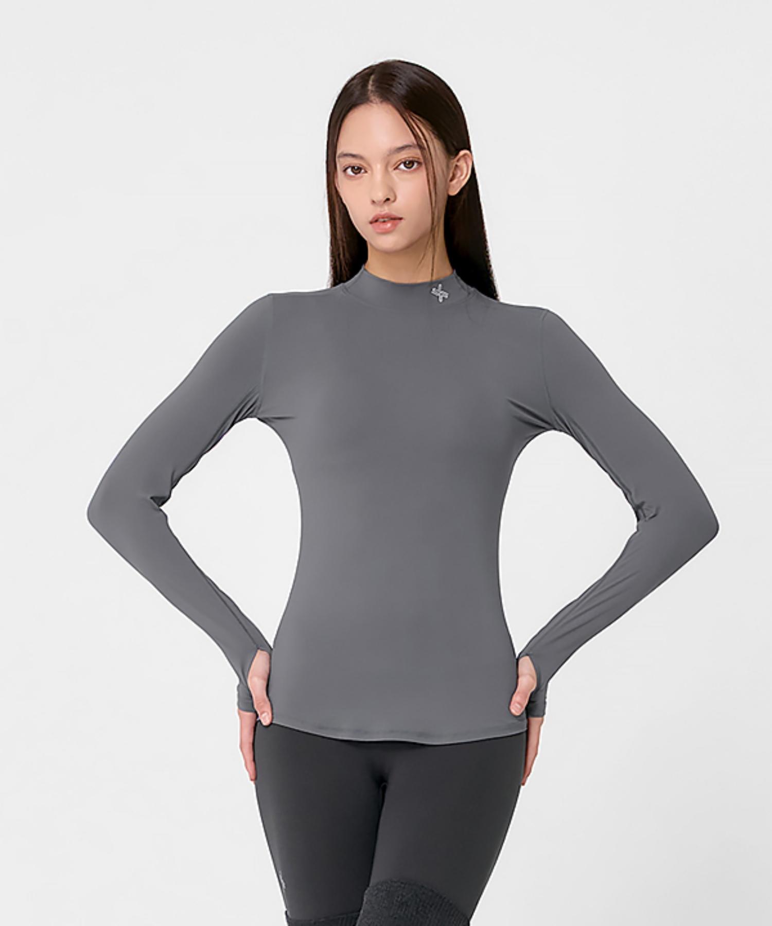 Xexymix Mock Neck Fingerhole Basic T-Shirt Blooming Grey Blooming Gray/M