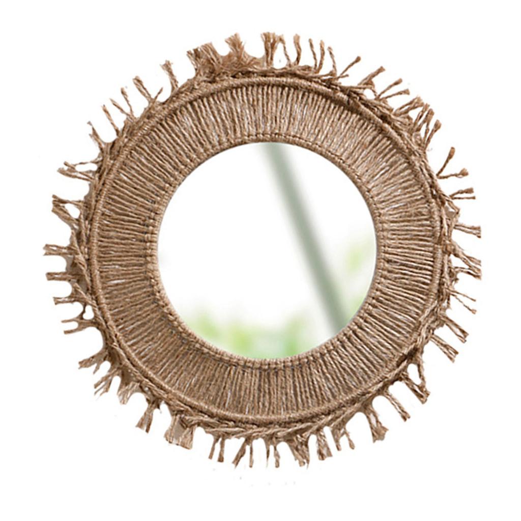 Artisanal Cotton Rope Frame Round Mirror with Elegant Fringed Tassels Woven Macrames Wall Mirror for Living Room Decors