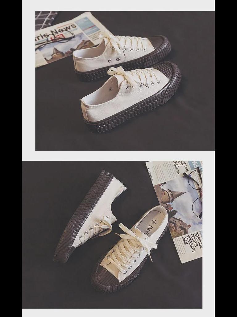 Korean Caramel Biscuit Canvas Sneakers, Ulzzang Hong Kong-Flavored Harajuku Style, Retro 1970s All-Match, E29.