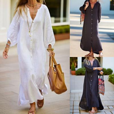 Tooxika 2024 Autumn New Casual Loose V-neck Shirt Dress Large Size Long-sleeved Cotton And Linen Dress