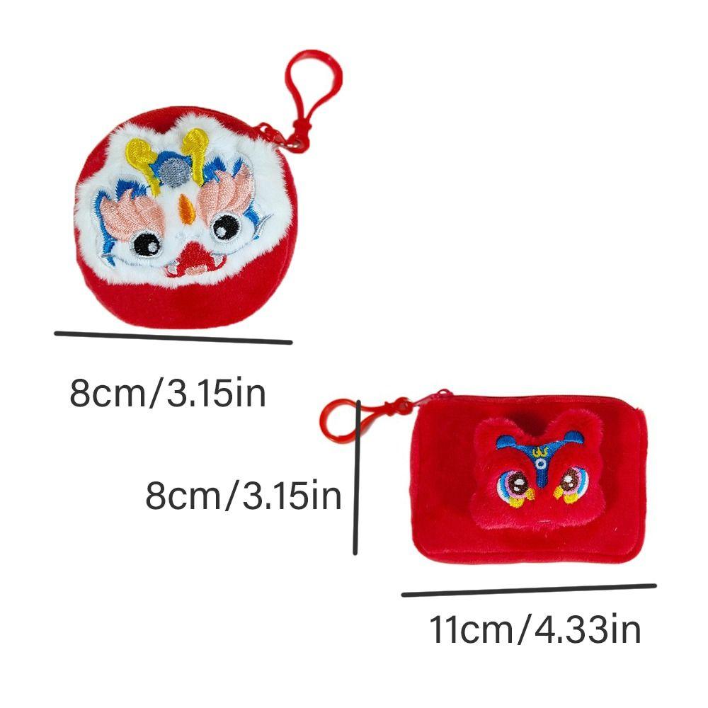 Fish Dragon Lion Plush Coin Purse Red Color Cartoon Lion Storage Bag Shopping