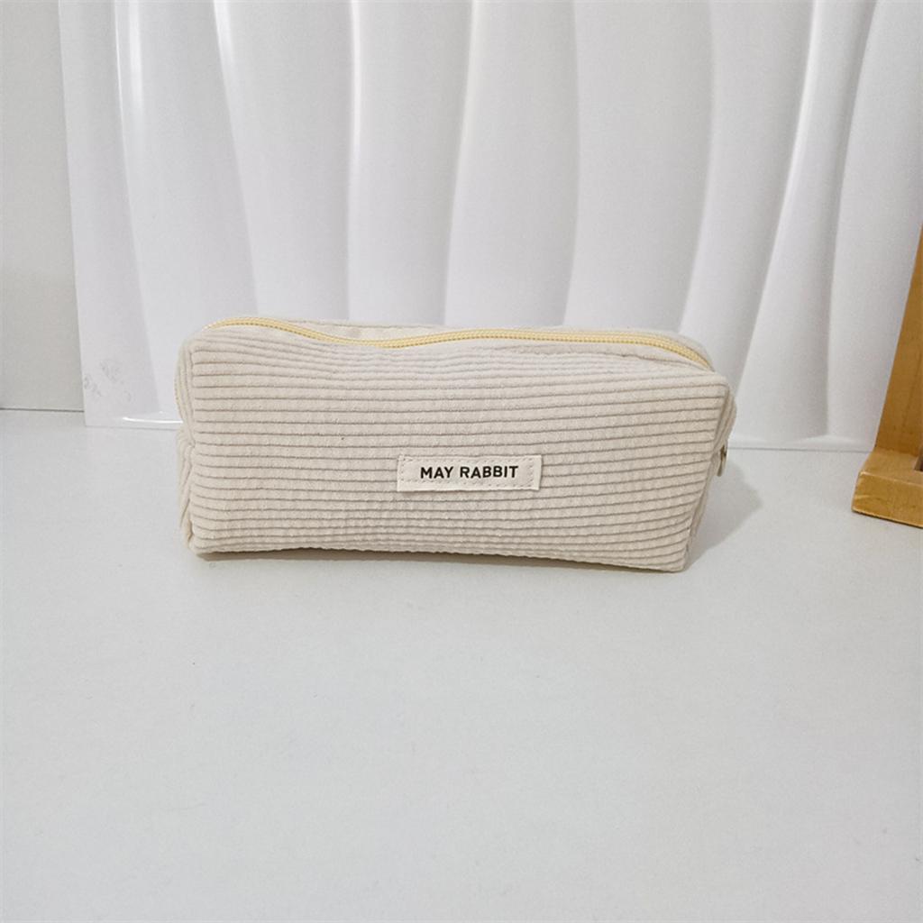 1pc New Retro Corduroy Solid Color Pencil Case Coin Purse Artistic Minimalist Cosmetic Bag, High School Student Storage Bag