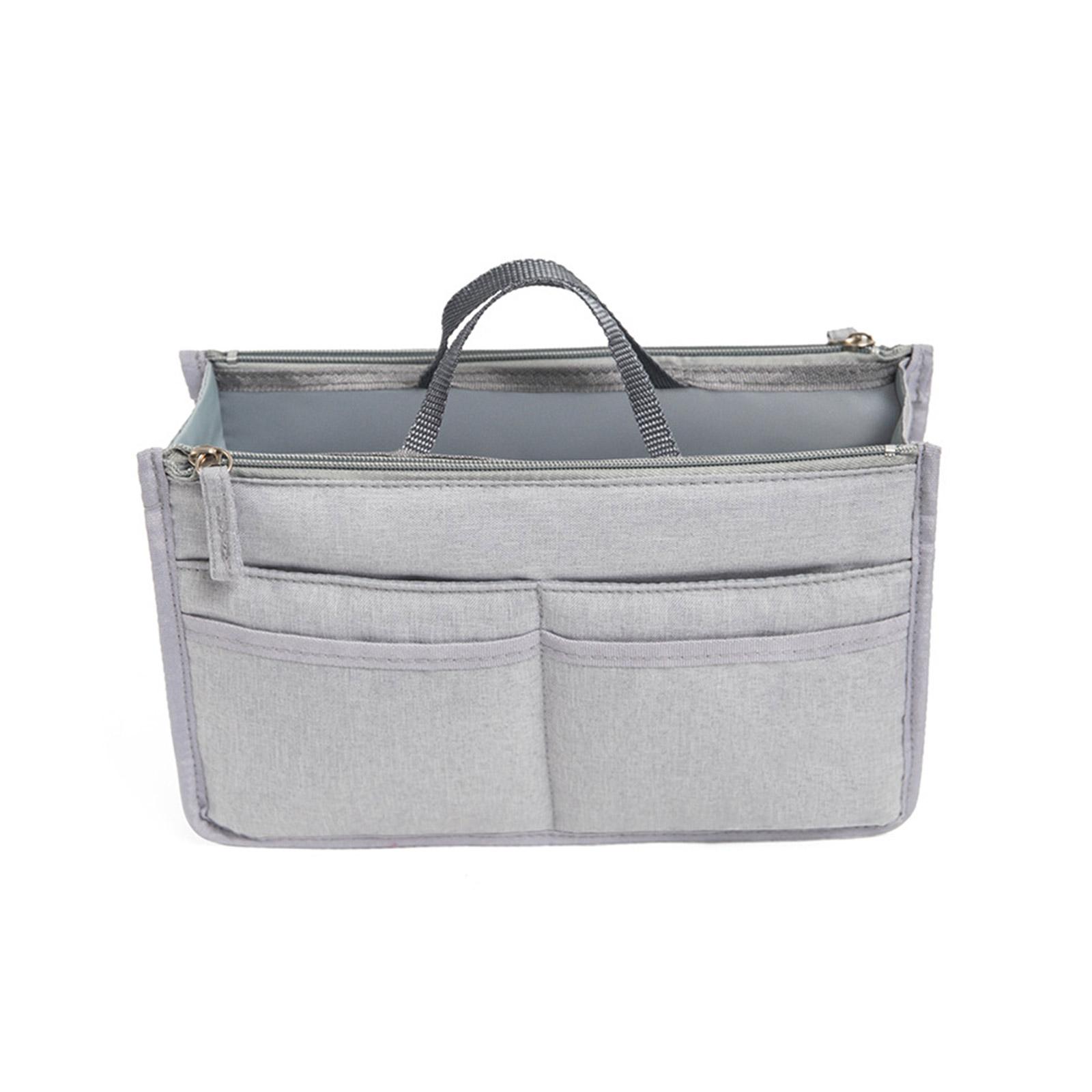 

Портативная вставная сумка-органайзер для хранения с застежками-молниями большой емкости для косметики и средств по уходу за кожей S серый