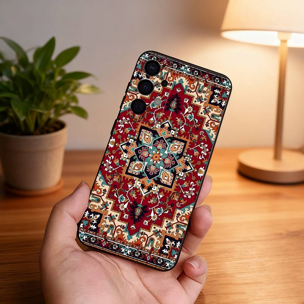 

Fashion Persian Carpet Floral Pattern Phone Case For Samsung S25,S24,S21,S22,S23,S30,Ultra,S20,Plus,Fe,Lite,5G Black Cover Samsung S24fe