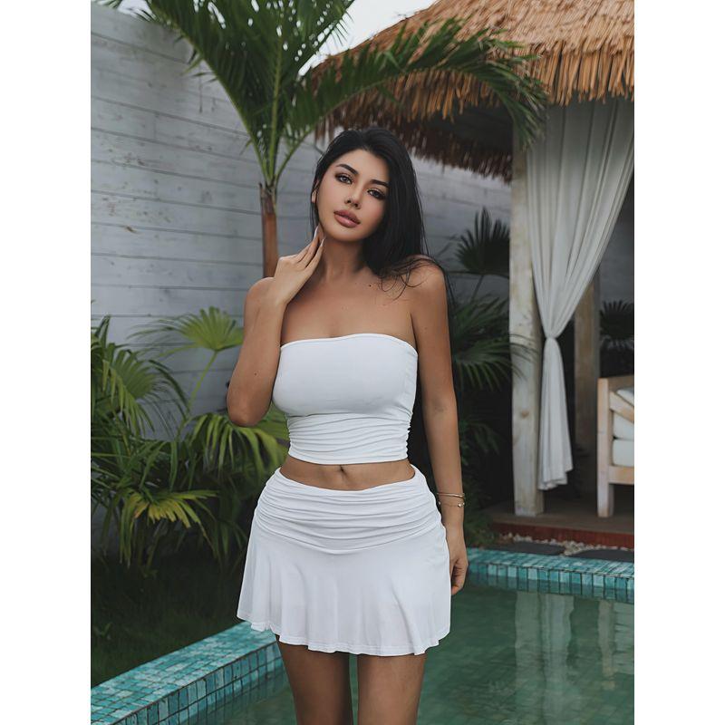 

Lapinky Milan Rhythm! European and American Sexy Sexy Pleated Skirt High Waist Slim Looking A- line Skirt Summer Skirt Youth White L