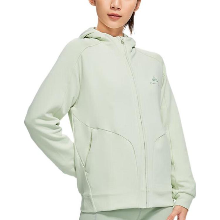 Lining Fitness Series Solid Color Logo Print Hooded Long Sleeve Sweatshirt Jacket Women sweatshirt Light-Jade AWDS780-6