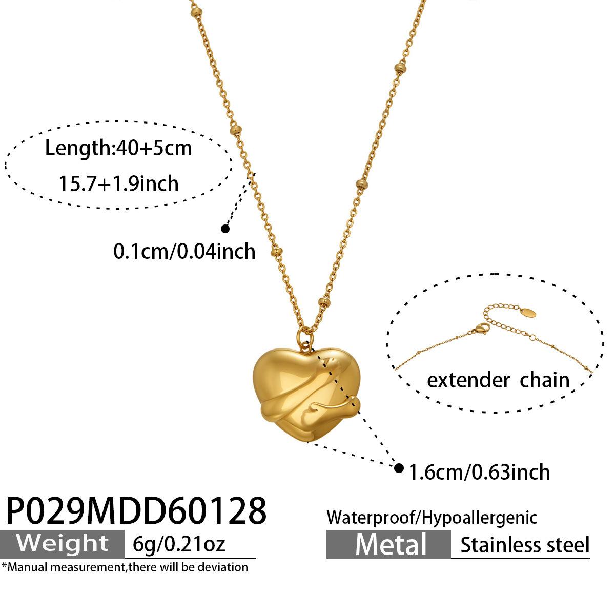 European and American minimalist ins-style heart-shaped hug pendant collarbone chain, 18k gold plated, niche high-end versatile necklace Gold 40+5cm