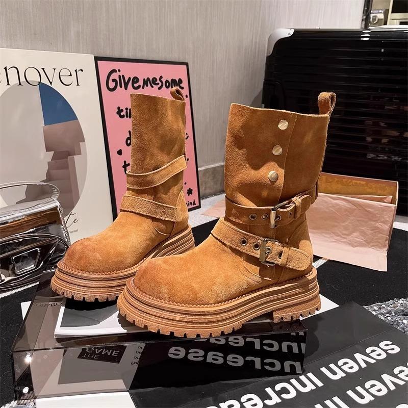Martin boots women's matte lapel two wear belt buckle versatile western cowboy boots locomotive boots rhubarb boots platform women's shoes