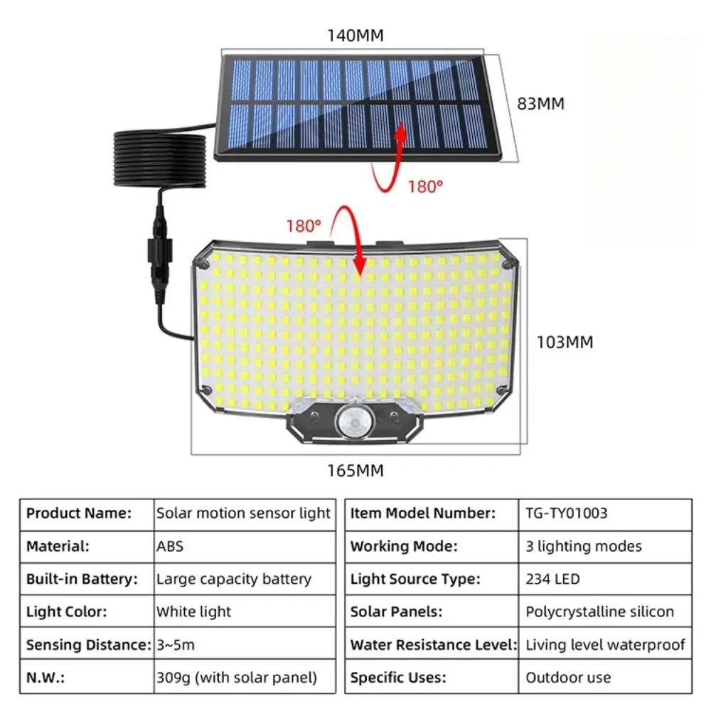 234LED Solar Lights Outdoor 3 Working Modes Super Bright Motion Sensor IP65 Waterproof Flood Wall Security Lights Garage Yard