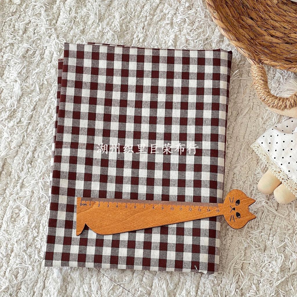 145x50cm Coffee Color Cotton Fabric Woven Check Cloth for Women Clothing Bags Hair Accessories Sewing Cloth
