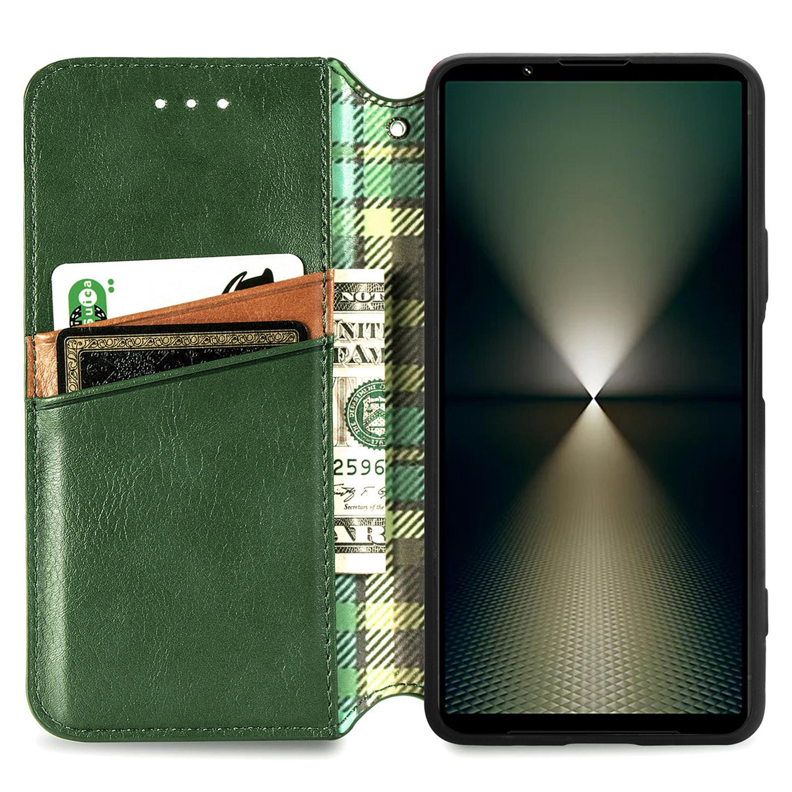 

For Sony Xperia 1 VI PU Leather Case Rhombus Imprint Wallet Stand Phone Cover Green