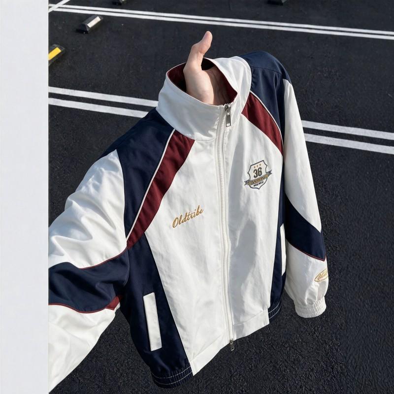 Mens Stand Collar Biker Jacket Short Varsity Baseball Coat Casual Streetwear
