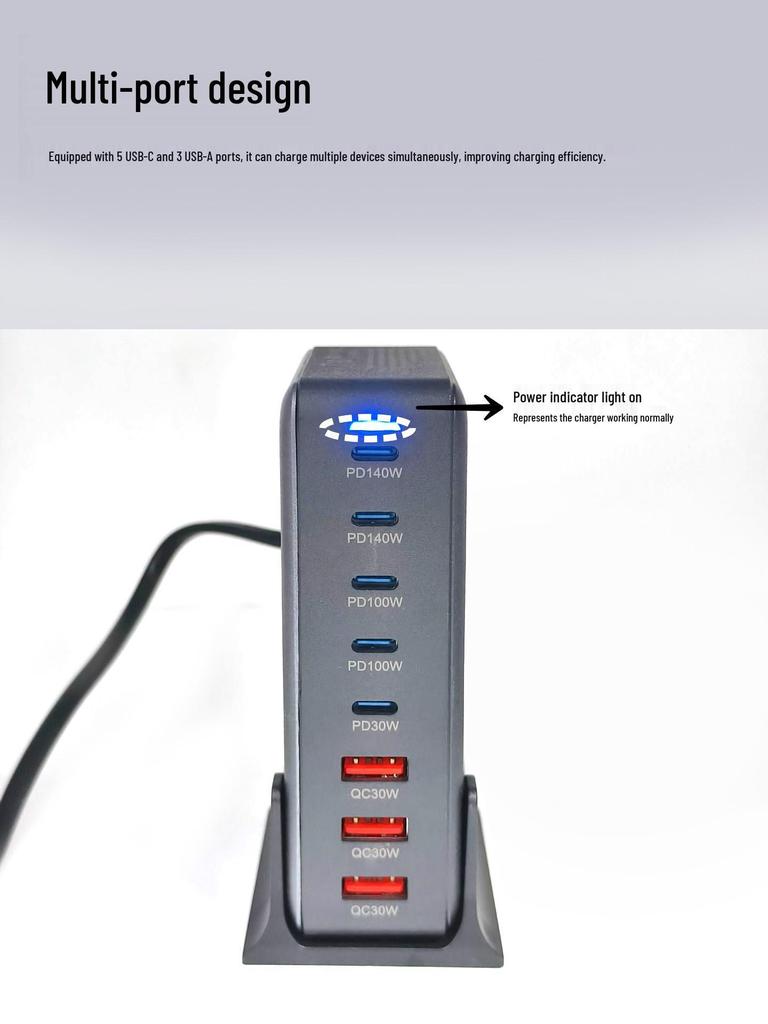 Desktop 600W GaN Multi-Port Charger: 140W PD for Laptops & Drones