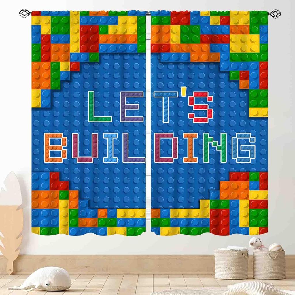 Kids Boys Curtains For Bedroom,Colorful Building Blocks Toys Plastic Brick Toy Pattern Abstract Contour Printed Blackout Drapes