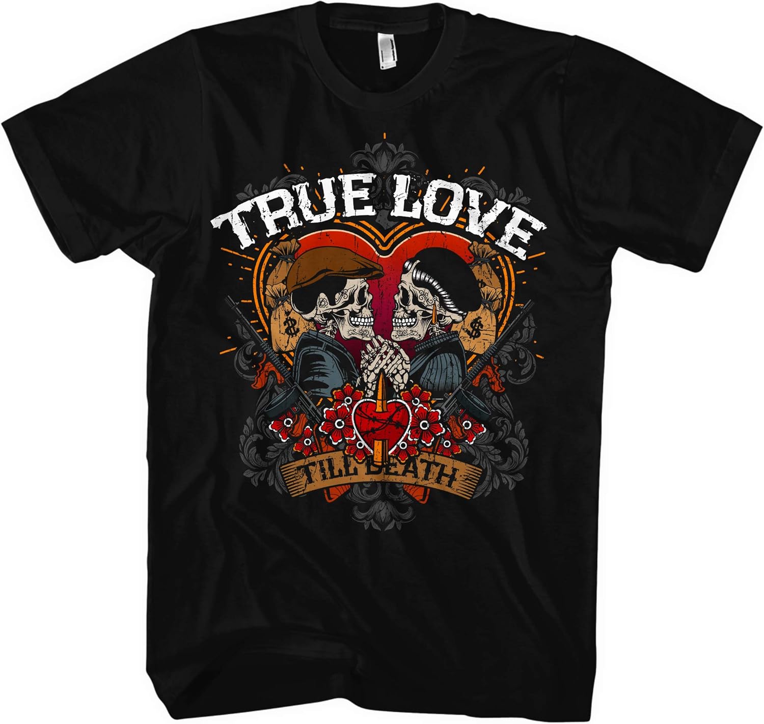 Bonnie and Clyde True Love Till Death Rockabilly Gangster T-Shirt 100% Cotton O-Neck Short Sleeve Summer Casual Mens T-shirt S разноцветный