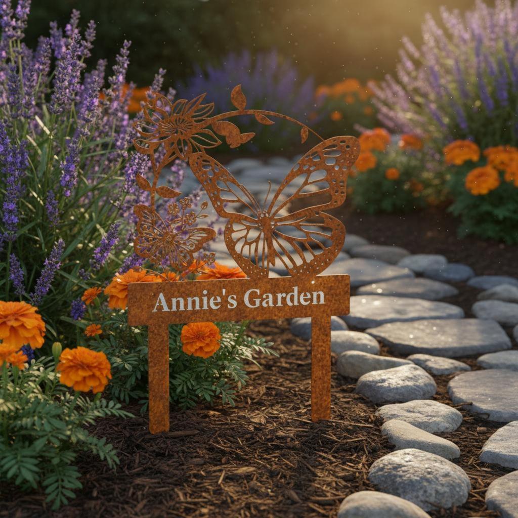 Butterfly Flower Stake Antique Design Flower Butterfly Garden Stake Metal Garden Ornament Sturdy Ornamental Yard Sign Waterproof