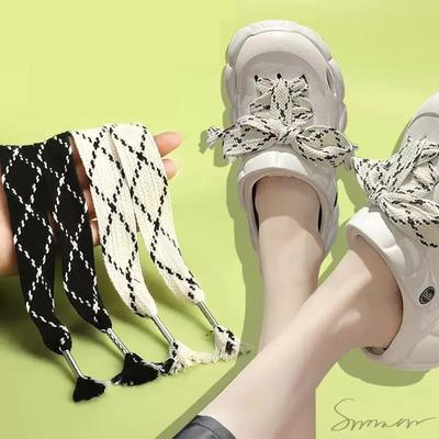 Cordones de zapatos ensanchados de 2,5 cm en blanco y negro para zapatillas de lona planas, zapatillas, decoración de zapatos con cordones de cocodrilo, 120 cm/140 cm