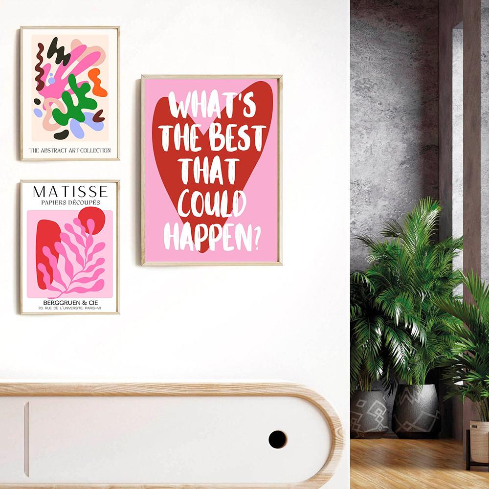 Colorful Pastel Canvas Painting Aesthetic Posters Pink Bear Abstract Art Flower Butterfly Prints Wall Nursery Living Home Decor