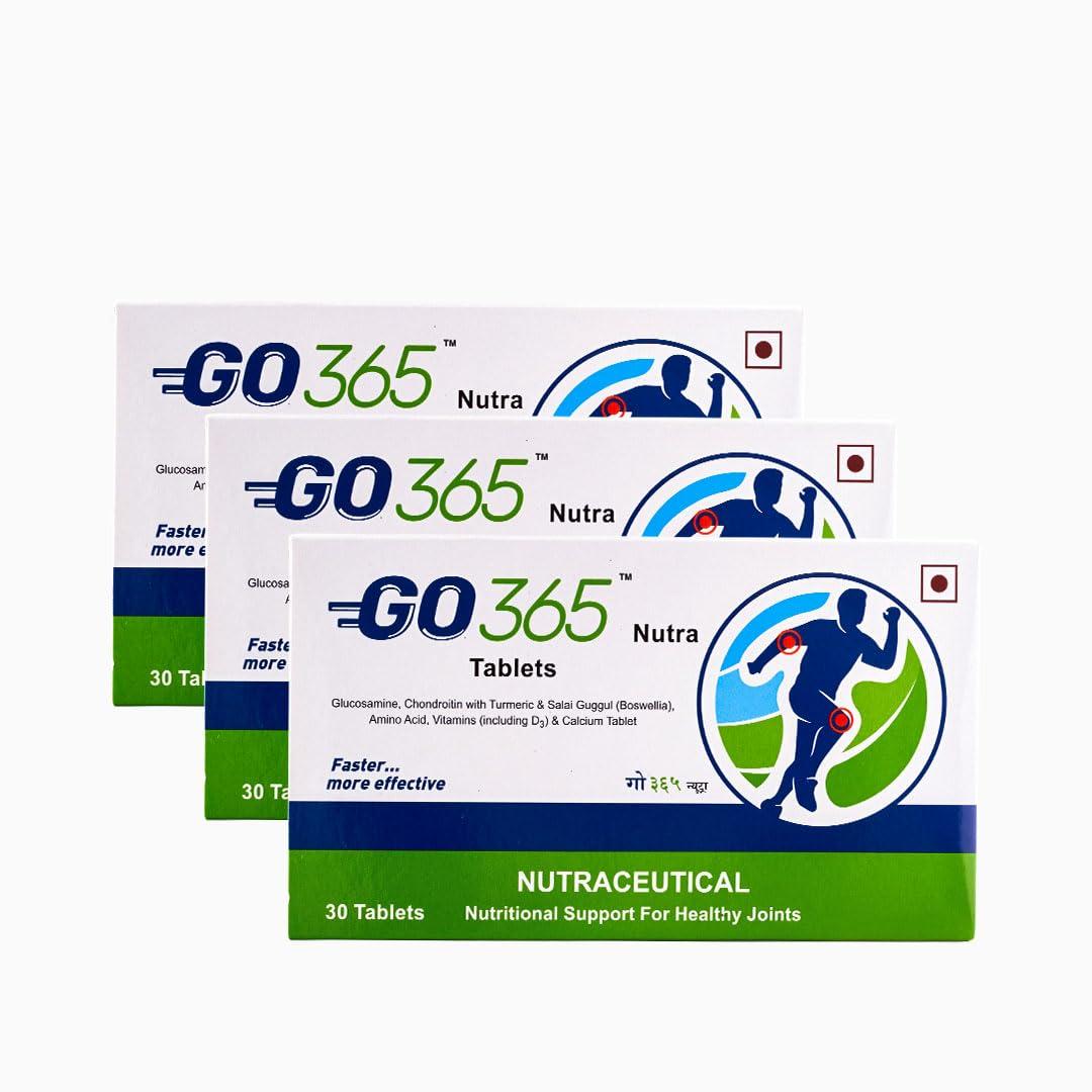 

Charak Go 365 Nutra Tablet for Joint Health|Made with Glucosamine,Turmeric,Calcium & Vitamin D3| 30 Tablets(Pack of 3), 160 grams