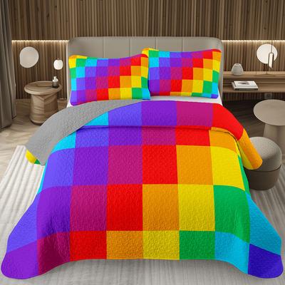 Retro kostkovaná přehoz na postel Twin Queen Vintage Funky Geometrická kostkovaná prošívaná ložní souprava Šachovnicová mřížka Oboustranná sada přehozu
