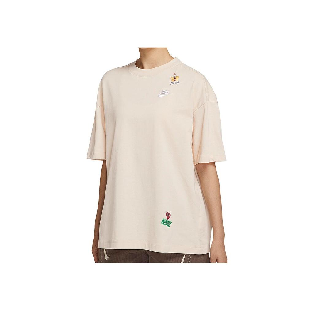 Nike Embroidered Heart Pattern Loose Sports Short Sleeve T-Shirt Women Tops Light-Yellow DM9087-228