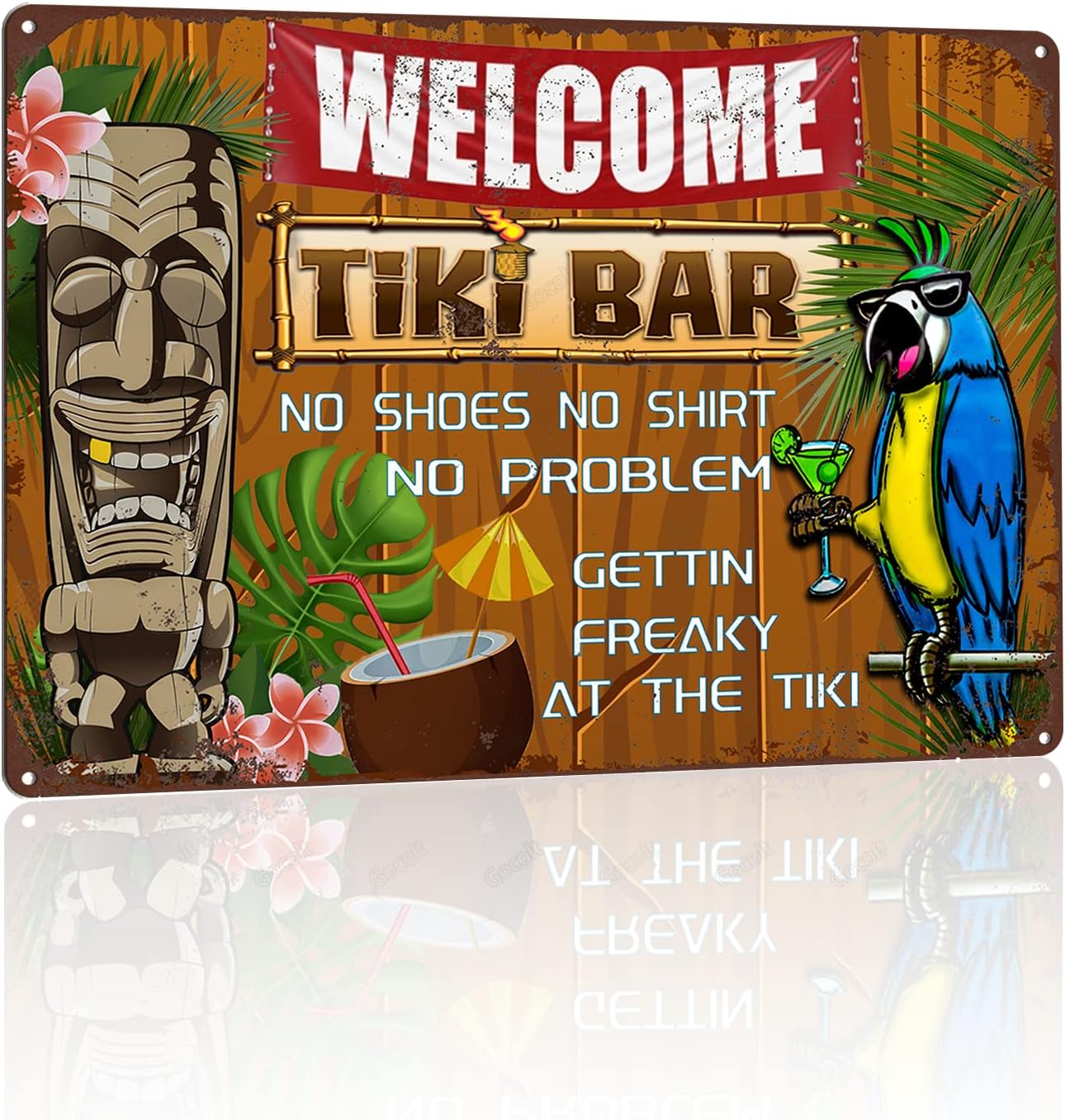 Welcome To Tiki Bar Tin Signs Retro Wall Decor PlaqueNo Shoes No Shirt No Problem Gettin Freaky At The TikiX 20x30cm(7.8x11.8inch)