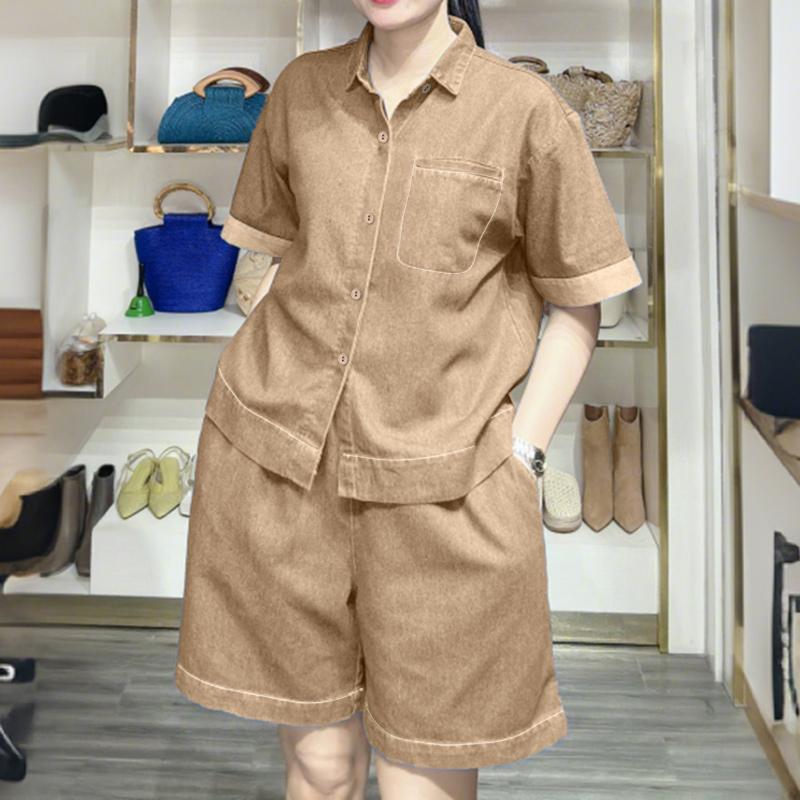 ZANZEA Kadın Kısa Kollu Bluz ve Şort Rahat İki Parça Takım Elbise Setleri