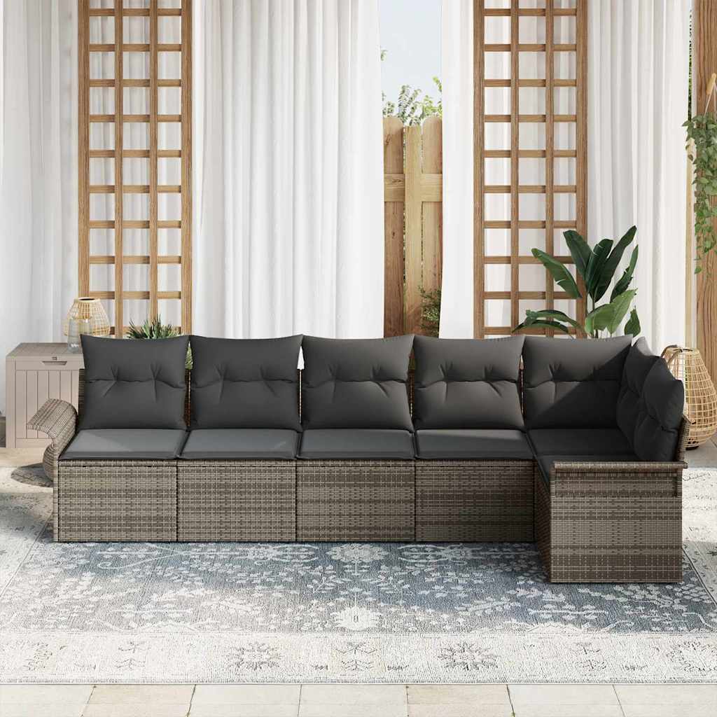 Garden Sofa Set with Cushions 6 pcs Grey Poly Rattan