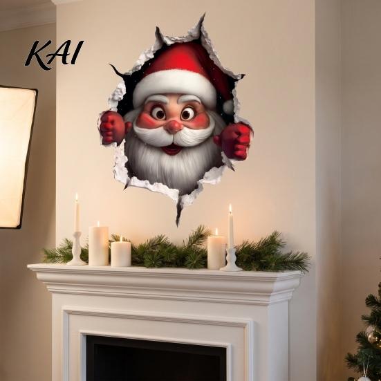 Holiday Home Accents Christmas Wall Stickers, 3D Decals for Living Room Bedroom And Party Decorative Stickers Decor, Removable PVC Festive Art