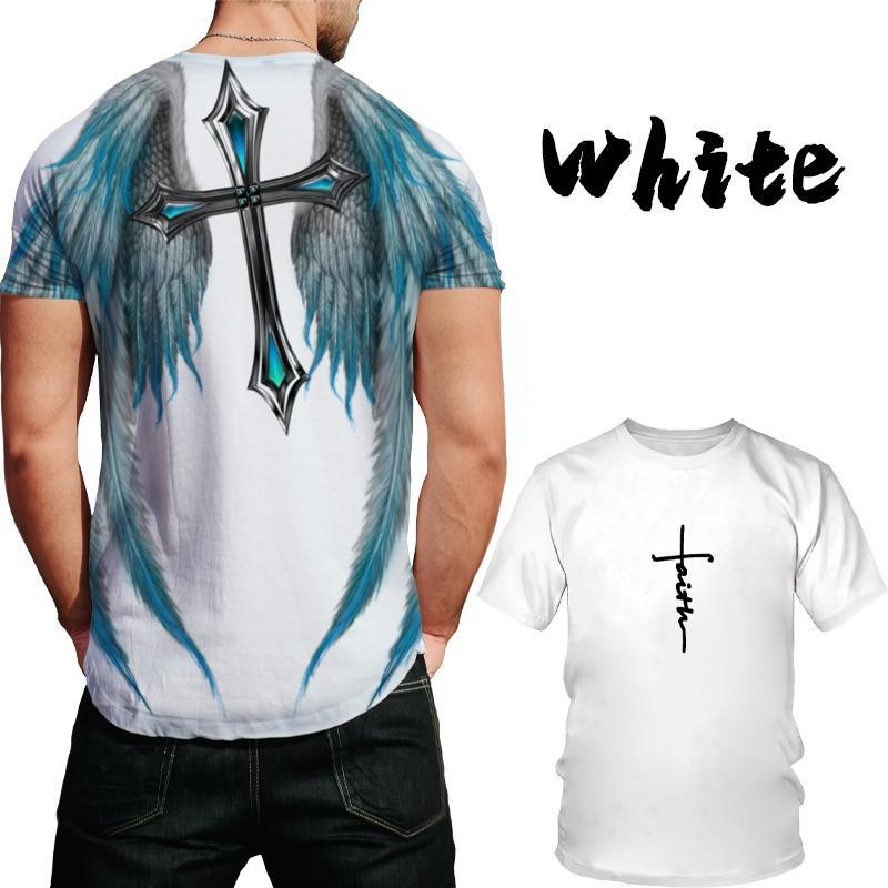 Módní trička s motivem andělských křídel Módní letní pánská trička s krátkým rukávem Cool Streetwear Oversized trička s 3D potiskem kříže