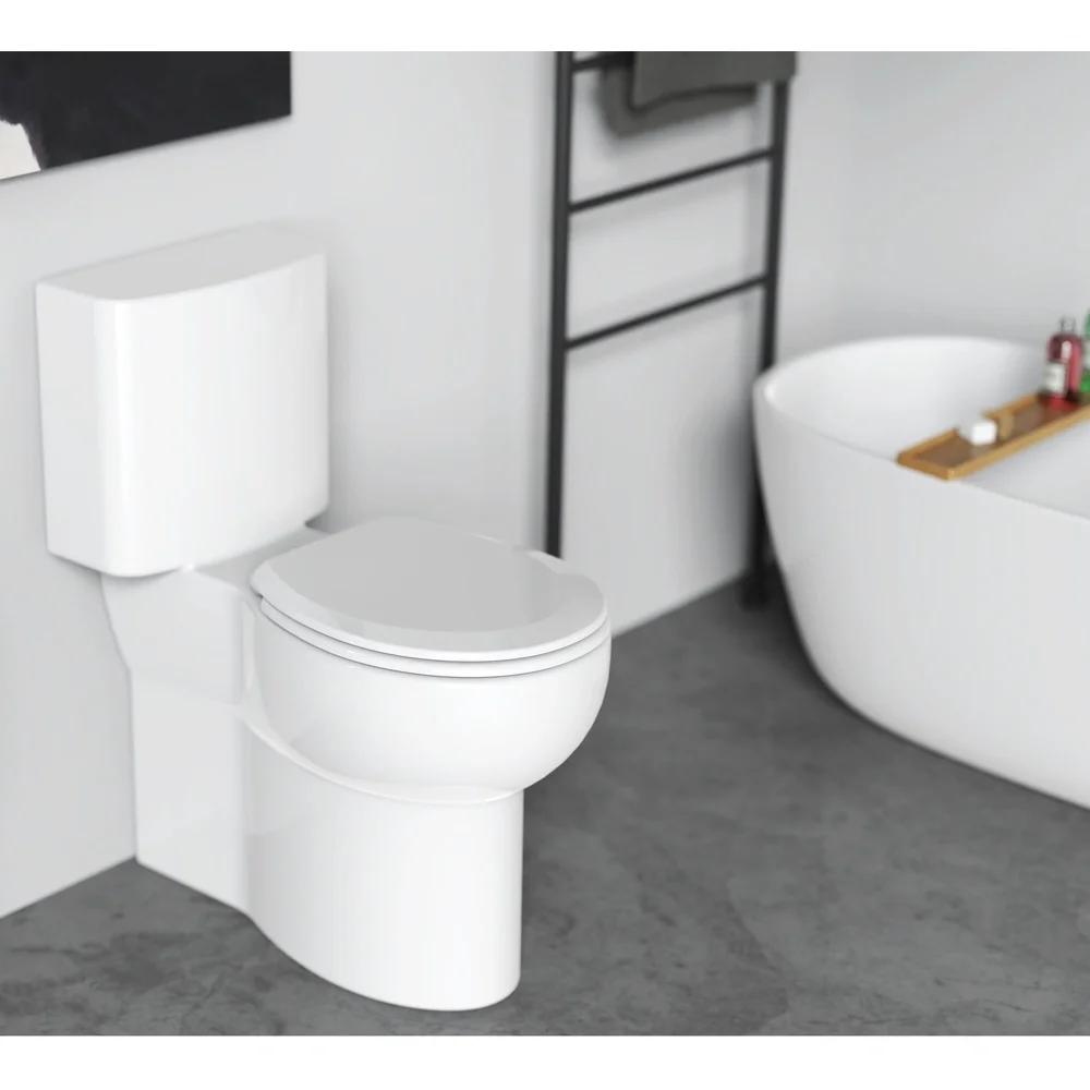 Plastic Round Toilet Seat Easy Install Durable Daisy White Elegant Beveled Edge Clean Surface Fits Most Toilets Bathroom Use