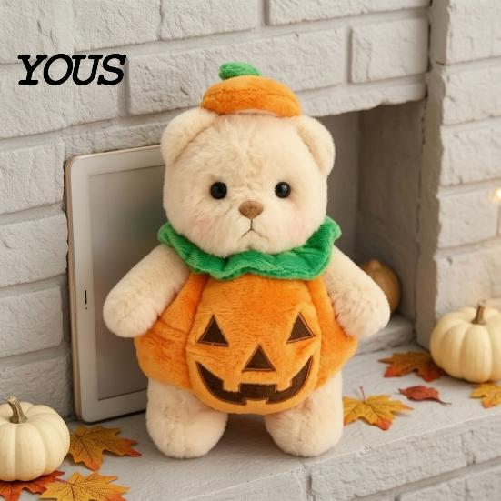 Soft Huggable Companion Doll Halloween Pumpkin Bear Plush Toy, Stuffed Animal for Kids, Skin Friendly Toy Cute Pillow Fall Holiday Home Decor