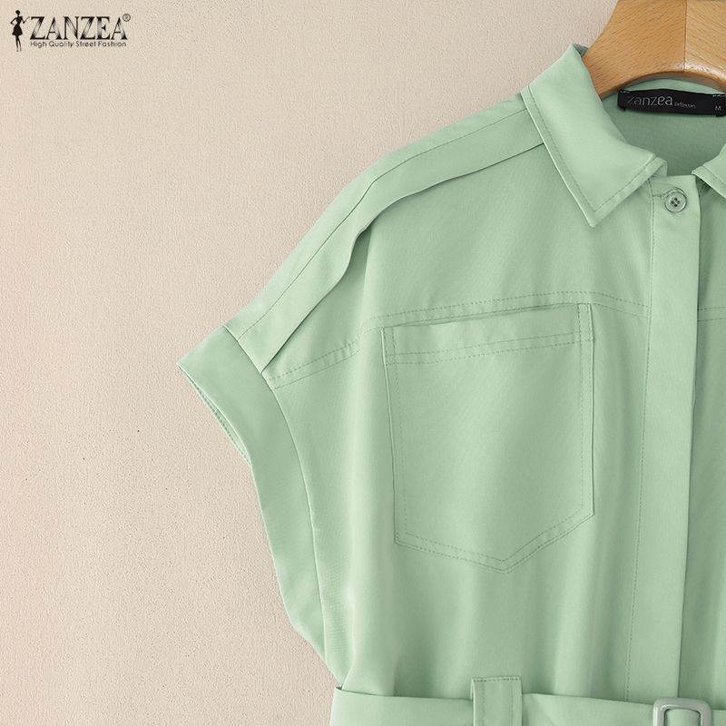 ZANZEA Women Turn Down Collar Loose Casual Short Sleeve Shirt Dress