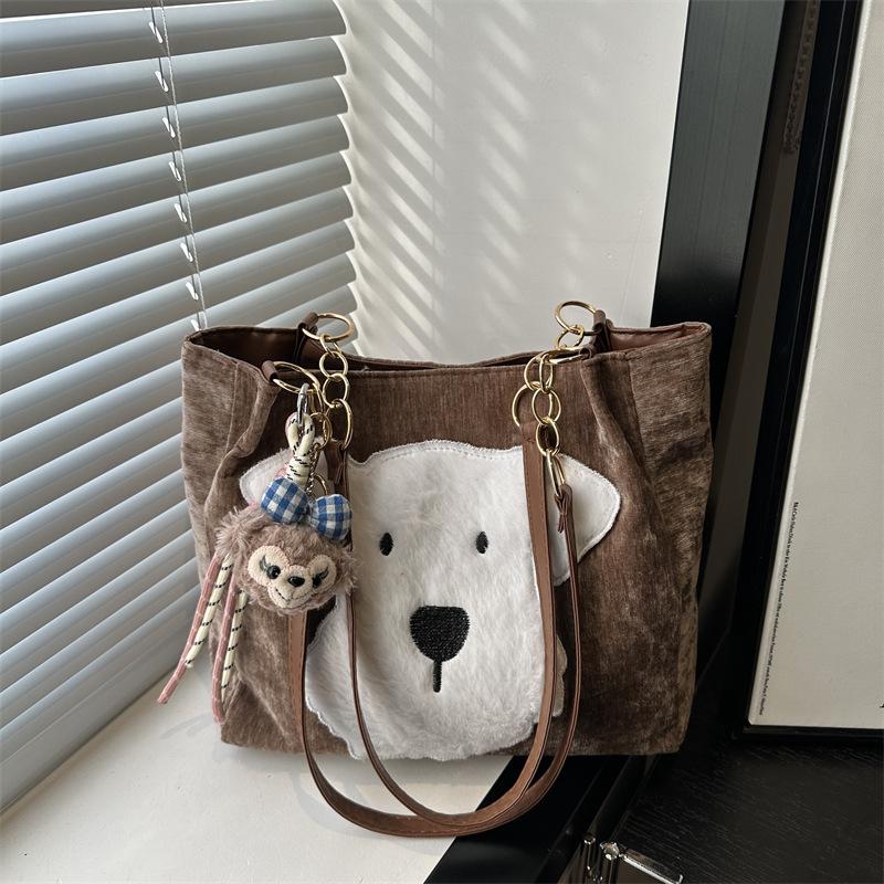 Cute cartoon tote bag women's bag 2025 autumn and winter new fashionable versatile shoulder bag solid color commuter armpit bag