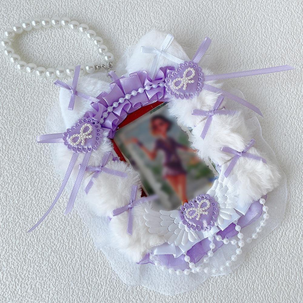 

Зроби сам ручної роботи тримач для карток з мереживними бантами брелок милий каваї фотокартка бейдж тримач фіолетовий