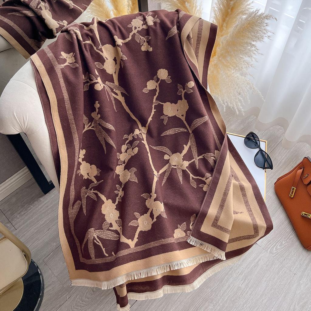 Fashionable And Elegant Scarf Women'S Winter High-End Flower Imitation Cashmere Double-Sided Thickened Long Scarf Large Shawl
